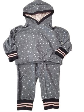 Matilda Jane Gray Star Print Hoodie & Jogger Set with Pink Accents